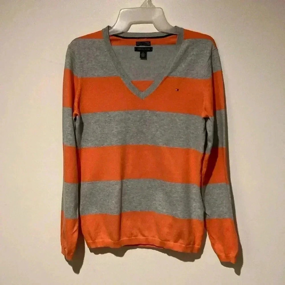 Tommy Hilfiger women’s medium gray/orange sweater - Picture 1 of 9